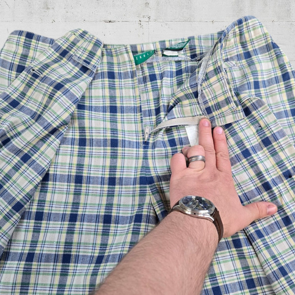 Y2K Liz Claiborne Cream Navy Plaid Linen Blend Retro Sportswear Skort Size 14 - Picture 5 of 8